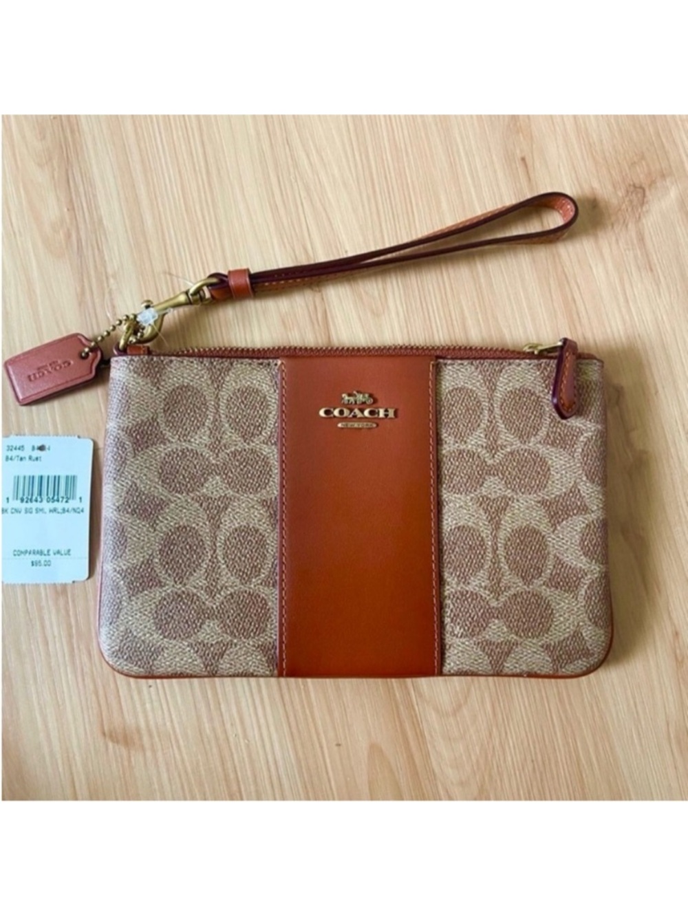 Coach Brass/Tan/Rust Small
Wristlet In Colorblock
Signature Canvas #32445 - Picture 3 of 5